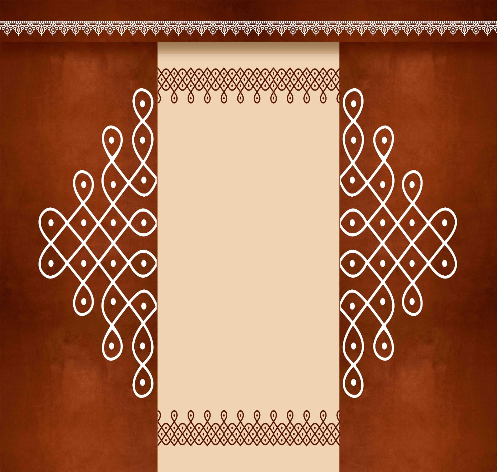 Traditional Kolam Rangoli Pooja Backdrop 8 Ft x 8 Ft | HD Printed Polyester, Four-Side Stitched, Curtain Rod Loop, Reusable & Washable, Wedding & Pooja Decor-image-4
