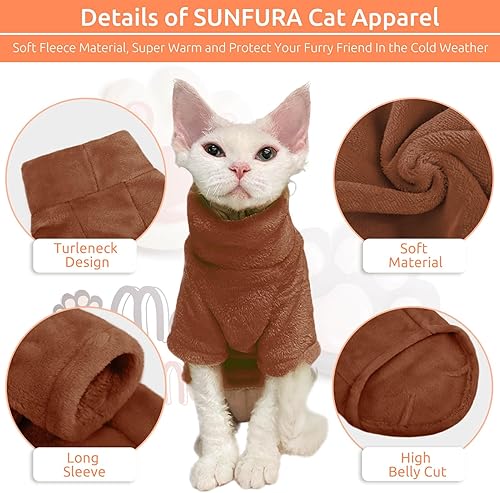 Miniatura 3 de SUNFURA Abrigo de cuello alto para gato, chaleco de forro polar de invierno para gato, pijama suave y acogedora con mangas para cachorros y gatos,