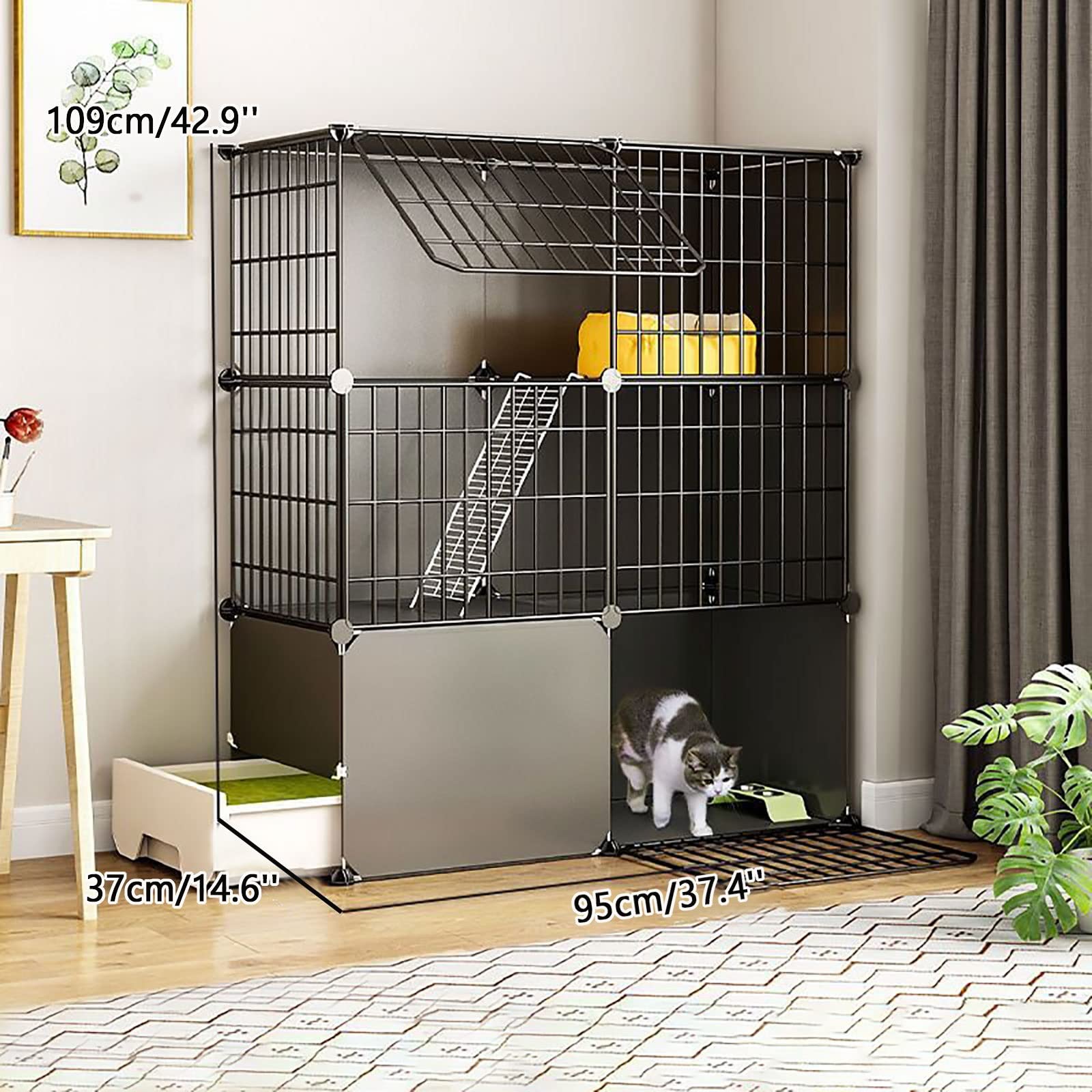 Gabbia per Gatti Fai da Te, Gabbia per Gatti da Interno, recinto per Gatti, recinto per Gatti, Gabbia per Gatti in Filo Metallico Staccabile, Cuccia per Gatti con Porta per Gattini, Piccoli