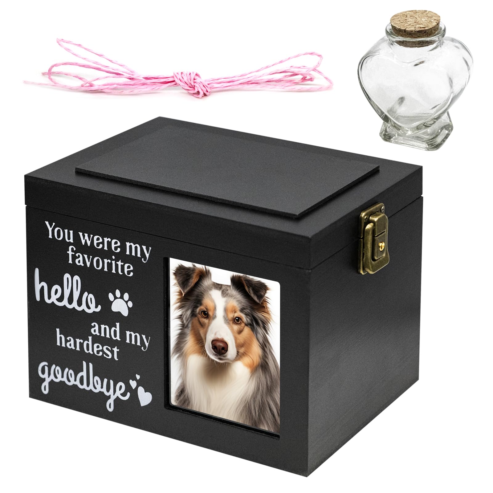 Yauhar 3Pcs XLarge Wooden Pet Memorial Urns for Dog or Cat Ashes 20 * 15 * 14cm Memorial Keepsake Box Cremation Urn with Photo Frame and Lock