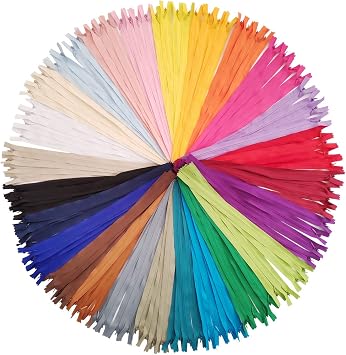 Segarty Invisible Zipper, 16 inch Zipper for Sewing, 25 Colors Assortment, 100 Bulk Nylon Zippers Polyester Zippers for Sewing, Black, White, Brown, Blue, Pink, Green, Yellow, Gold, Orange Assorted