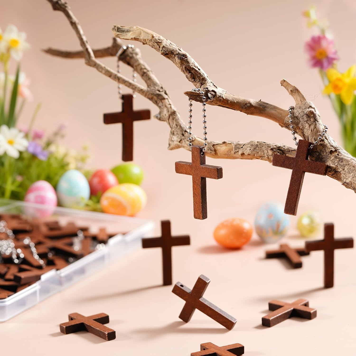210Pcak Wooden Pocket Cross Charms Small Wooden Cross Religious Christia Gifts DIY Handmade Decorative Crafts Gifts for Valentine's Day Boyfriend Keychain Party Favors Easter Eggs Fillers