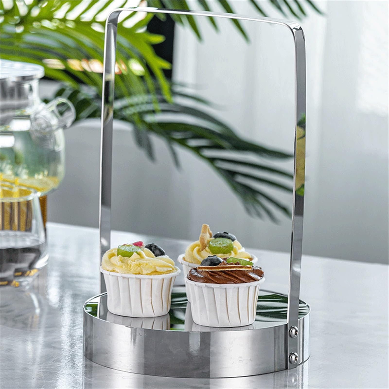 Té de la tarde Soportes de exhibición soportes pastel con gradas redondos portátiles(Silver)