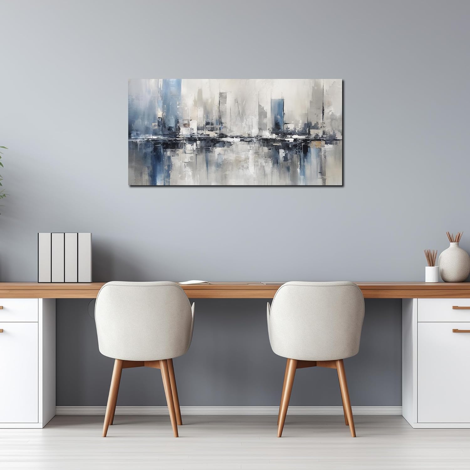 Blue Gray Abstract Cityscape Canvas Wall Art Decor Prints Large Canvas Wall Art for Living Room Modern Artwork Canvas Painting Wall Decor for Bedroom Home Office Wall Art Decor 20x40 inch