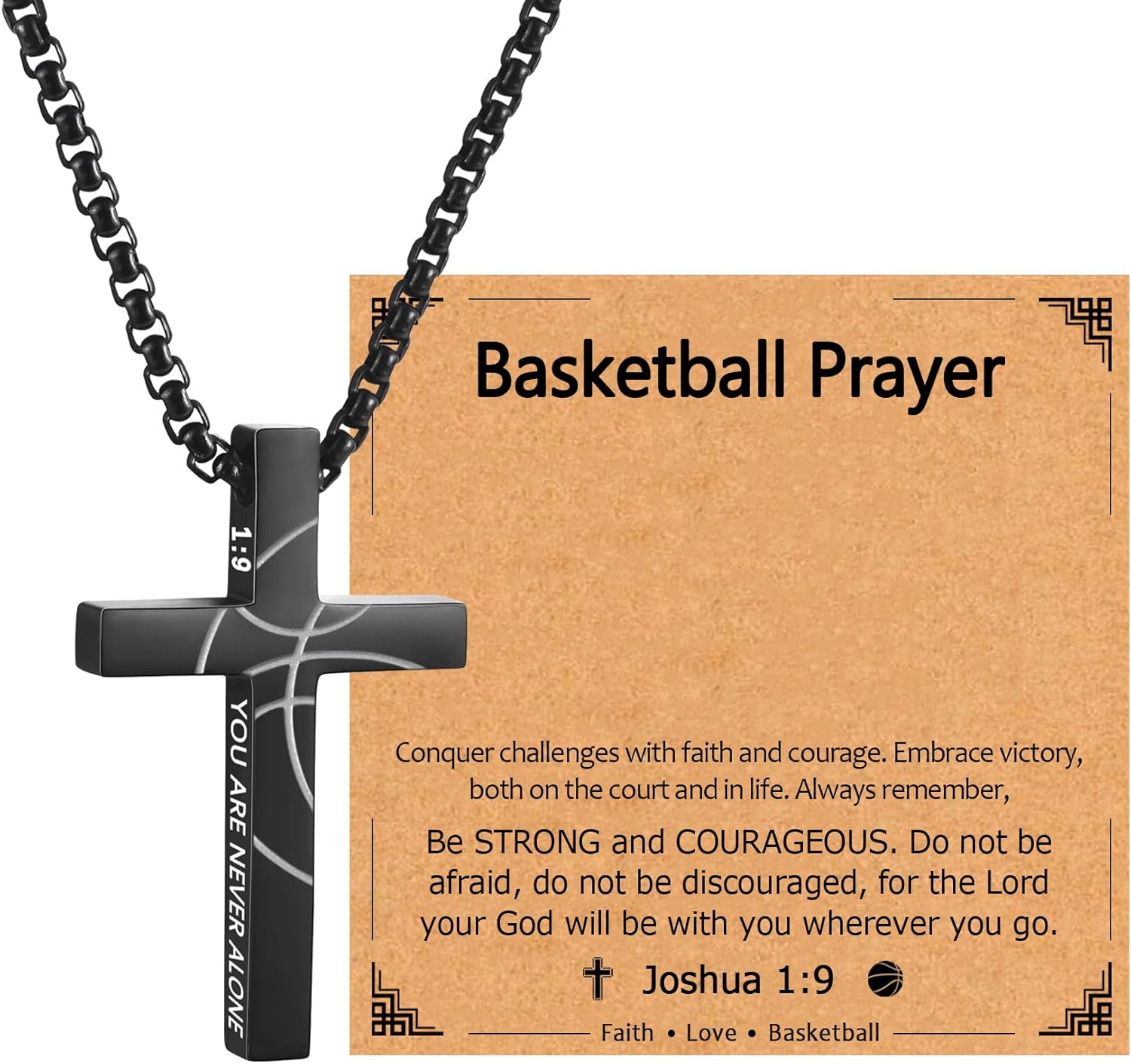 EPIRORA Soccer Baseball Basketball Football Gifts for Boys Men- 20" + 2" Inches Stainless Steel Bible Verse Cross Pendant Necklace, Inspirational Religious Jewelry Gifts for Teen Boy
