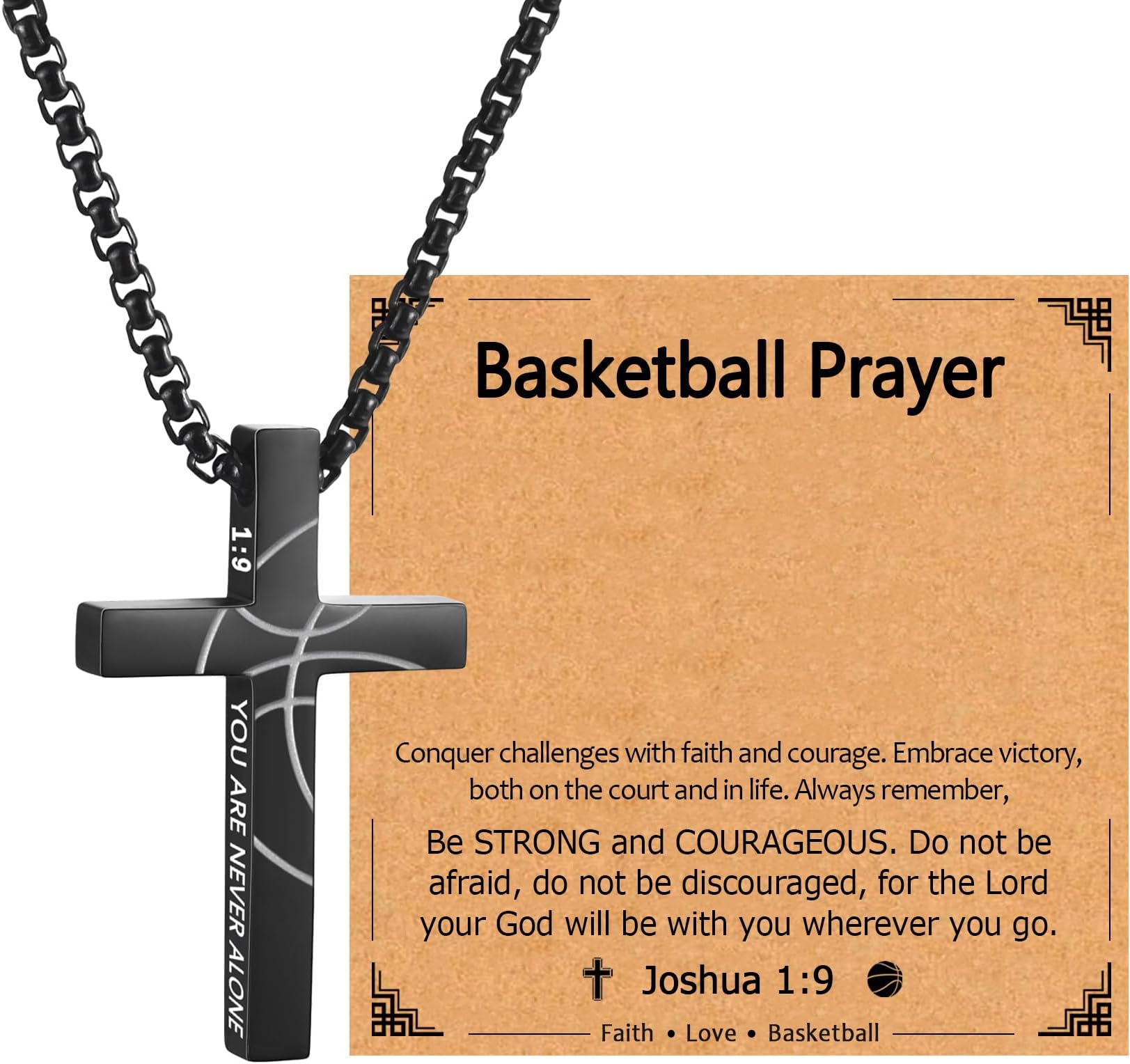 Soccer Baseball Basketball Football Gifts for Boys Men- 20" + 2" Inches Stainless Steel Bible Verse Cross Pendant Necklace, Inspirational Religious Jewelry Gifts for Teen Boy