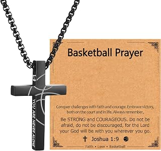 EPIRORA Soccer Baseball Basketball Football Gifts for Boys Men- 20" + 2" Inches Stainless Steel Bible Verse Cross Pendant Necklace, Inspirational Religious Jewelry Gifts for Teen Boy