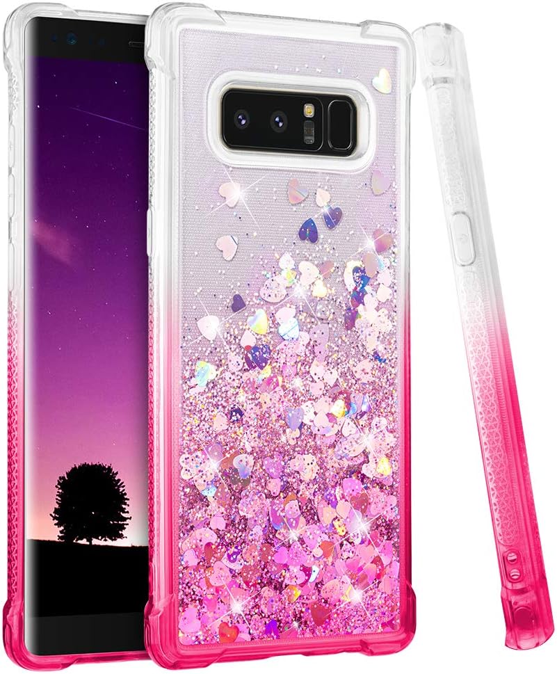Ruky Samsung Galaxy Note 8 Case, Gradient Quicksand Series Glitter Flowing Liquid Floating Soft TPU Bling Sparkly Women Girls Phone Case for Samsung Galaxy Note 8 (Gradient Pink)