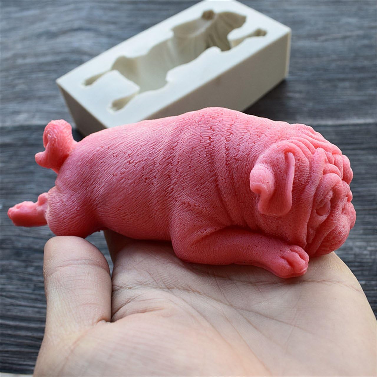 Plus 3D Sha pi Dog Silicone Mold Candle Molds Cute Puppy Soap Molds Chocolate Dog Cake Moulds(Grey/Pink)