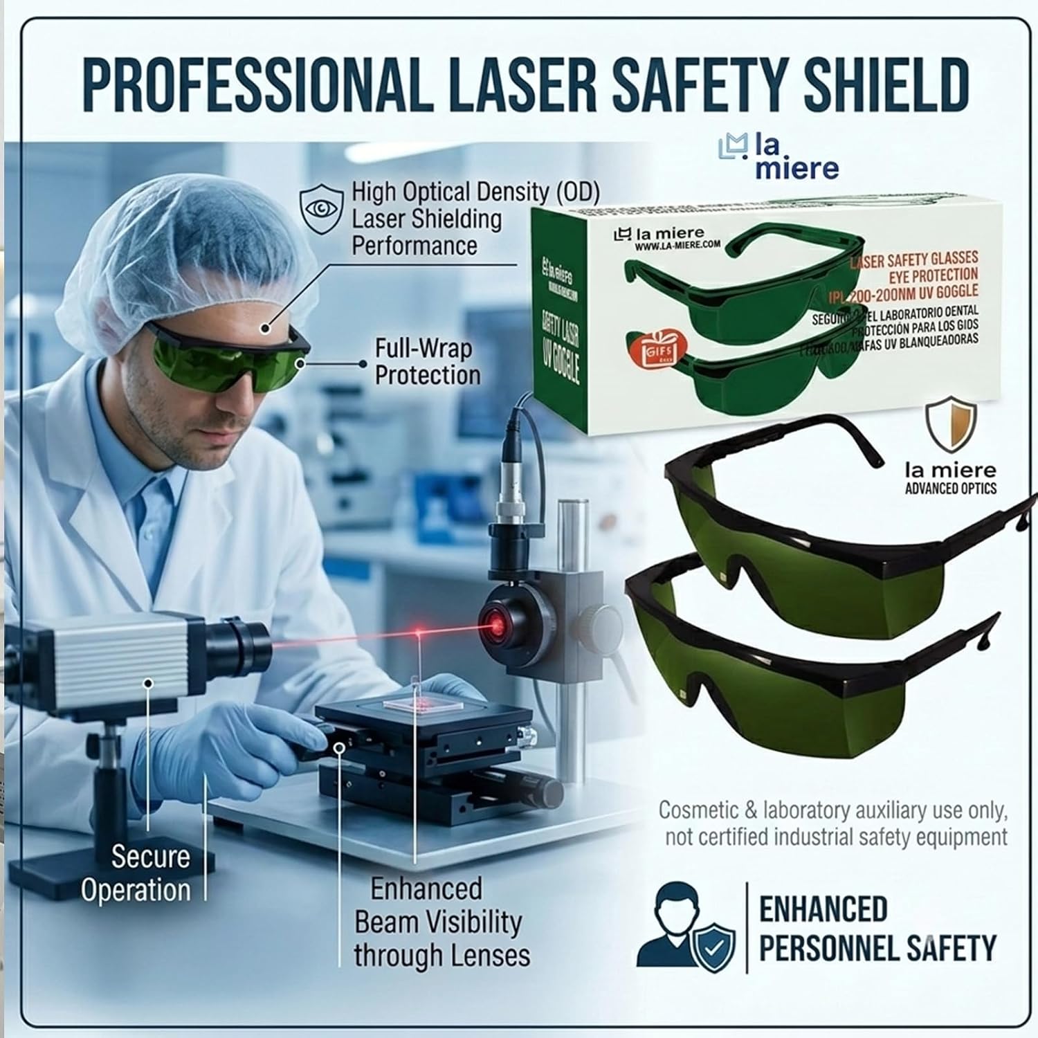 LA MIERE 200-2000nm Glasses, Lazer Protection, Teeth Whitening Safety Glasses, Dental Eyewear LED Protective Goggles