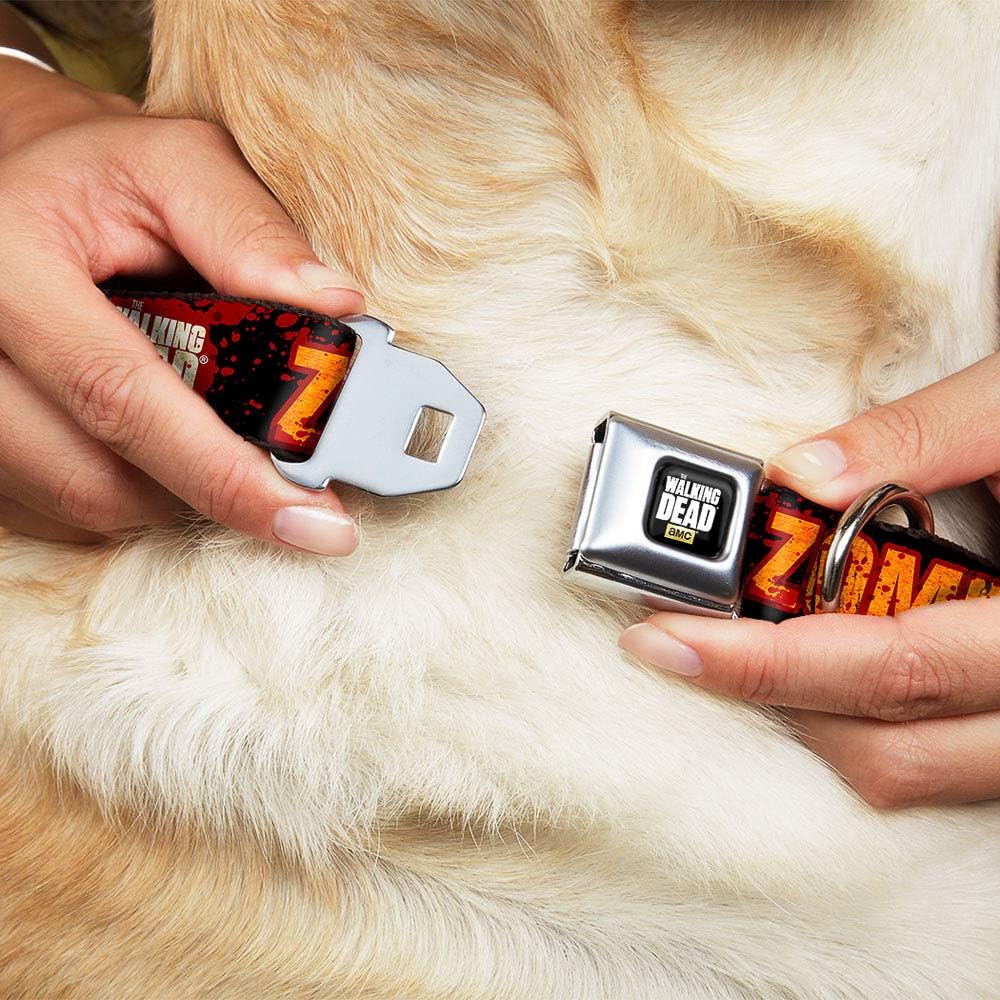 Buckle-Down Seatbelt Buckle Dog Collar - The Walking Dead/Zombie Bait Black/Blood Splatter/Gold - 1" Wide - Fits 11-17" Neck - Medium