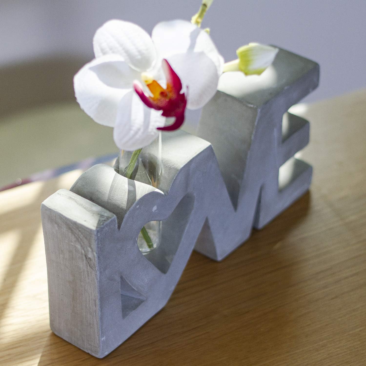 SUMMIT COLLECTION Modern Contemporary Home Decor Polished Concrete Love Single Stem Bud Vase Glass Tube Flower Vase Decorative Wedding Cen