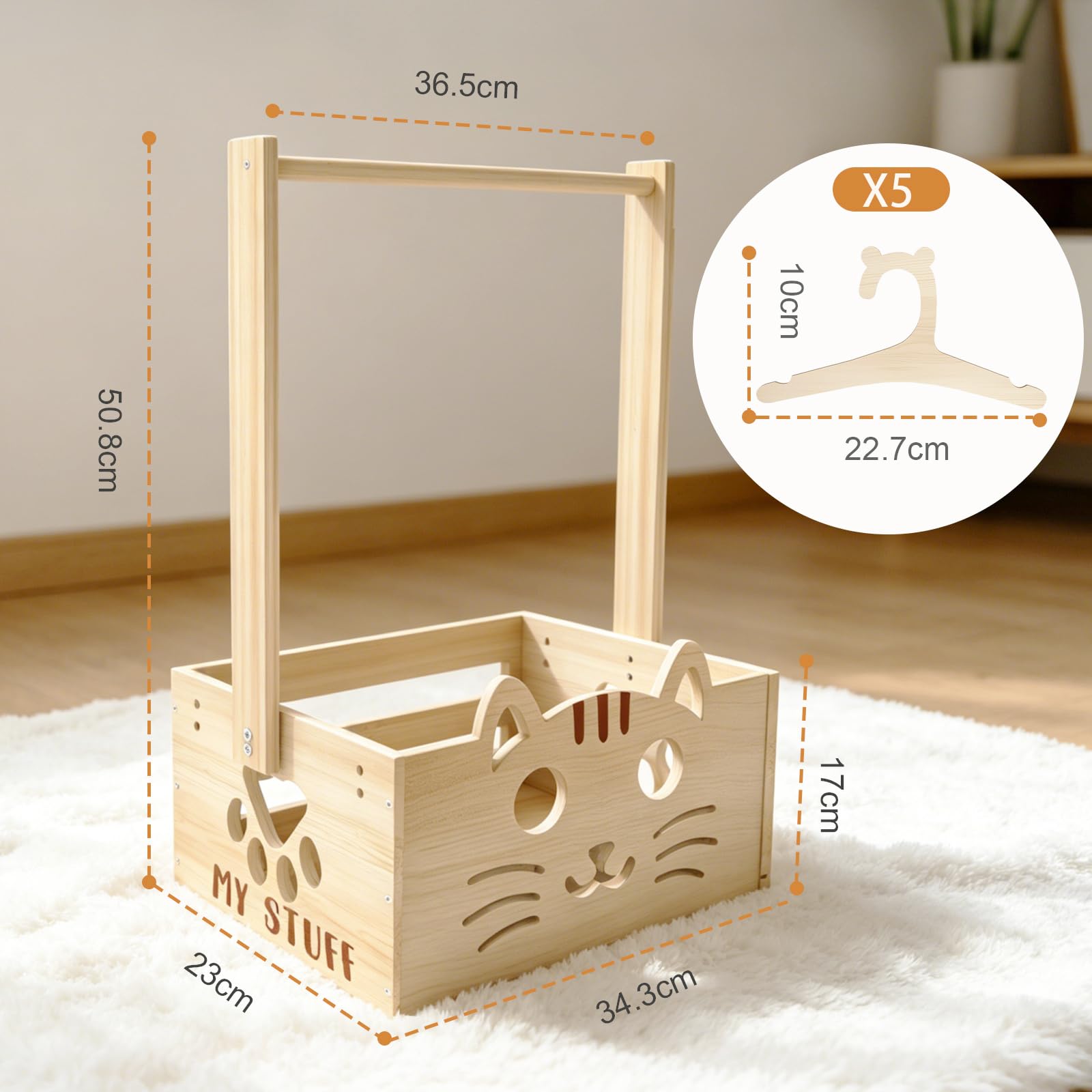 Cesto Regalo Con Manico, Scatola Regalo In Legno 34x23x17 cm, Cesto Portaoggetti Con Asta Appendiabiti, Pratico Per Organizzare E Riporre Gli Oggetti