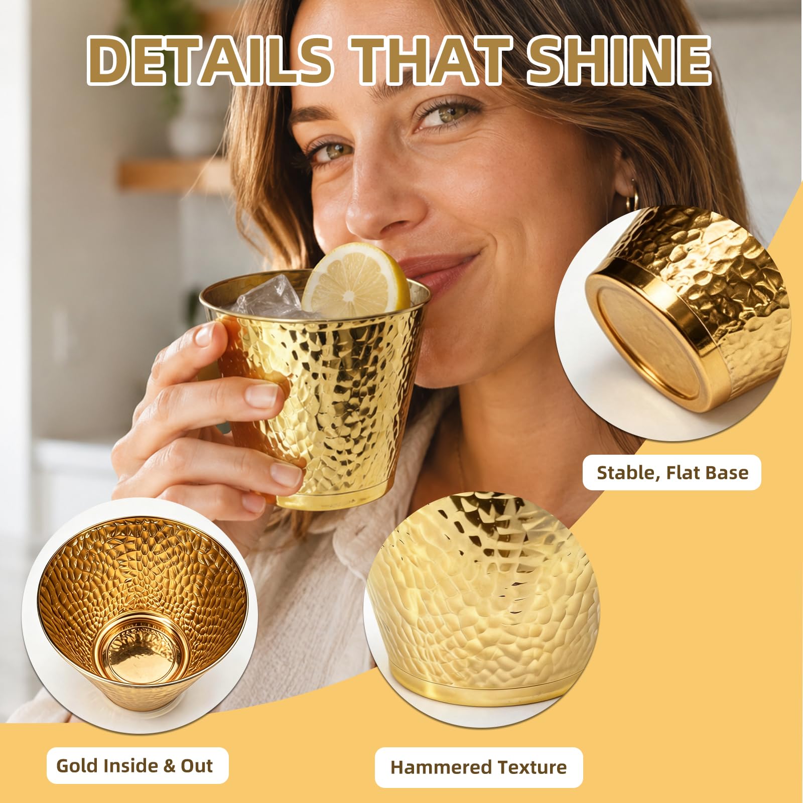 96-Pack Gold Hammered Plastic Party Cups 9oz, BPA-Free Leakproof Disposable Cups, Premium Elegant Drinkware for Weddings Birthdays Holidays Gatherings — Amazon image 4