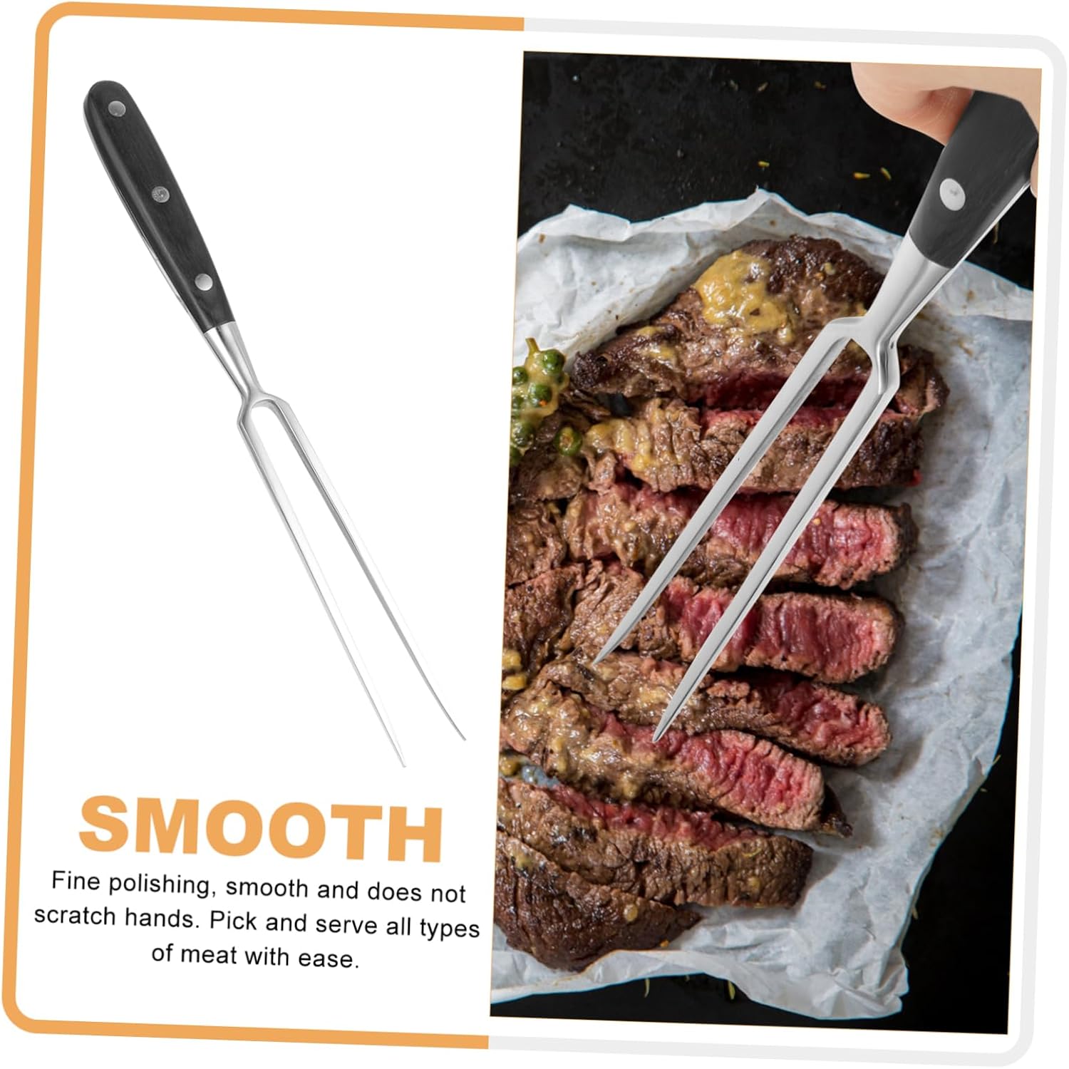 Meat Carving Fork Black with Wooden Handle, Stainless Steel