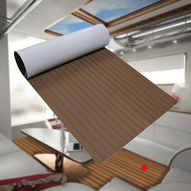 Jiakalamo Boat Decking Flooring with Backing Adhesive,EVA Foam Faux Teak Decking Sheet,DIY Self-Adhesive Floor Pad,Used for Yacht Kayak Sailing RV Marine Floor Mat(Brown And Blue)
