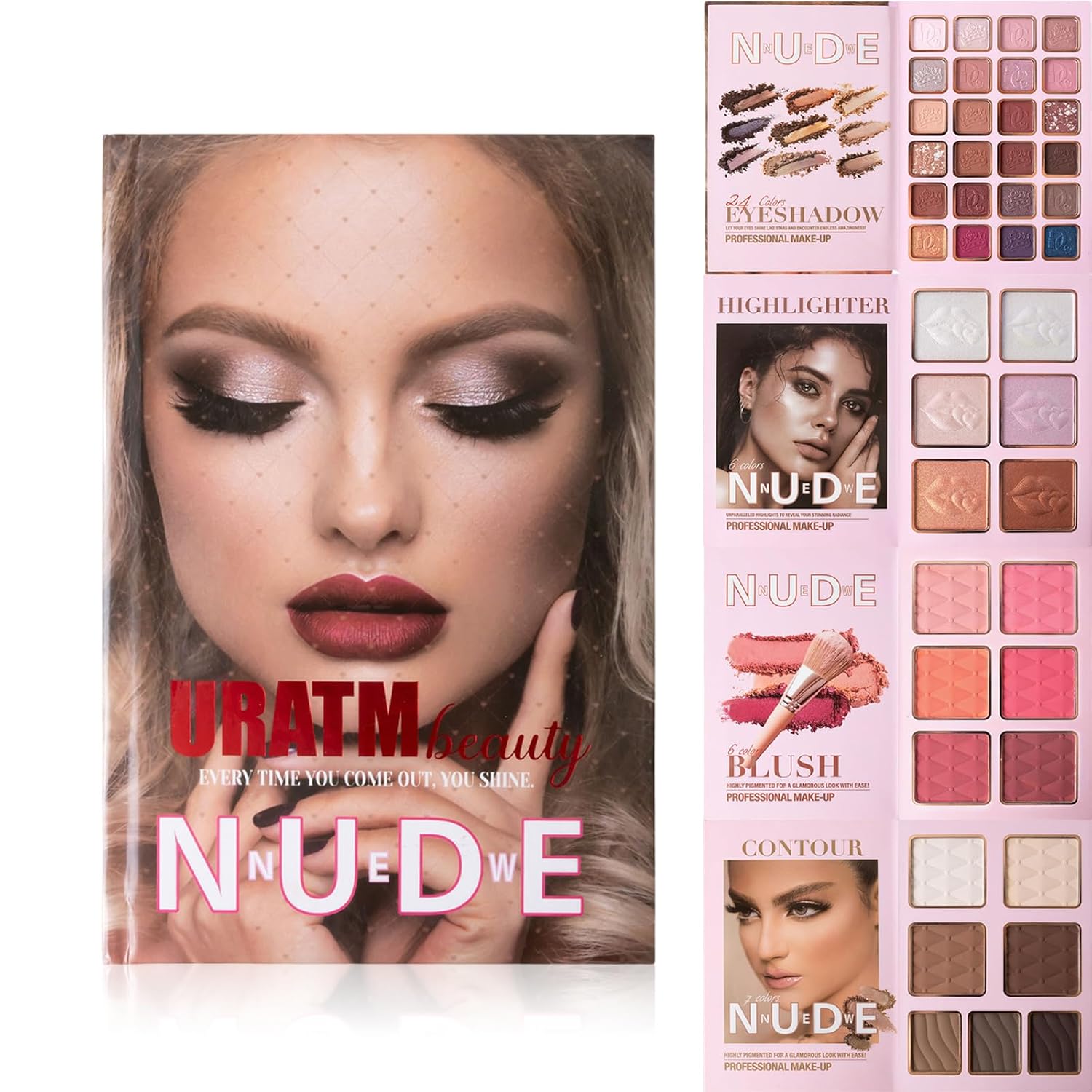 VolksRose Professional 43 pcs Makeup Kit-6 Highlighter & 7 Contour Palette, 24 Eyeshadow Nude Shades for Eye Sculpting, 6 Blush, Beauty Essentials
