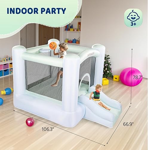 Miniatura 11 de JOYMOR Casa inflable rosa con tobogán, princesa temática de unicornio, para niñas en exteriores e interiores, casa de rebote rosa para niños de 3 a