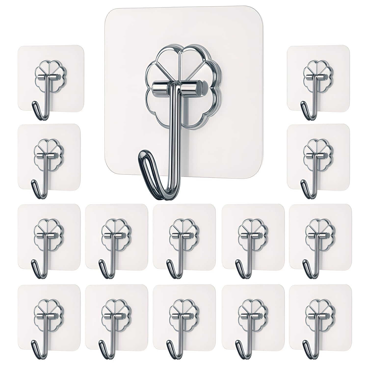 Gadget Loons (Pack of 15) Transparent Self Adhesive Wall Hooks Heavy Duty, Strong Plastic Sticker Wall Hanger Hook for Hanging Clothes Photo Frame Keys, Waterproof No Drill Hooks for Kitchen Bathroom-image-42