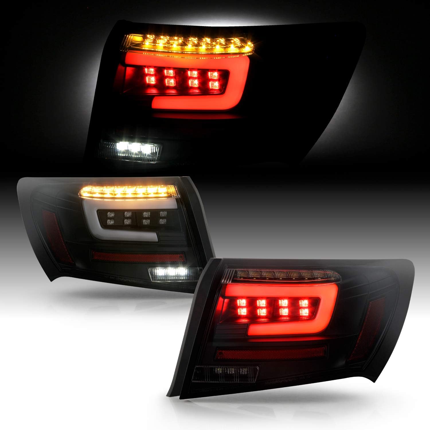 AKKON - Fit 2008-2011 Subaru Impreza WRX Sedan [Full LED] Running Tube Black Smoked Tail Lights Brake Lamp Pair Driver+Passenger