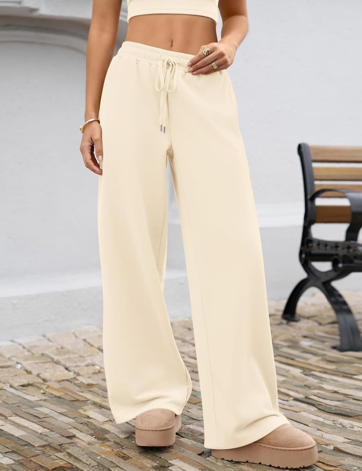 LOMON Women's Sweatpants Wide Leg Fleece Lined Sweat Pants Spring Winter Clothes 2026 Baggy Drawstring Joggers with Pockets - Image 3