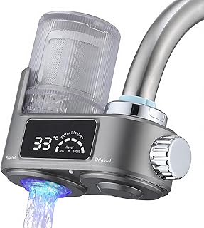 HOMELODY Wasserfilter Wasserhahn mit LED Anzeige, Wasserfilter Trinkwasser für Küche, entfernt Chlor, Schwermetalle & Kalk, Kalkfilter Wasserhahn mit Blaulicht, 12x Adapter (Inkl. Filter*1)