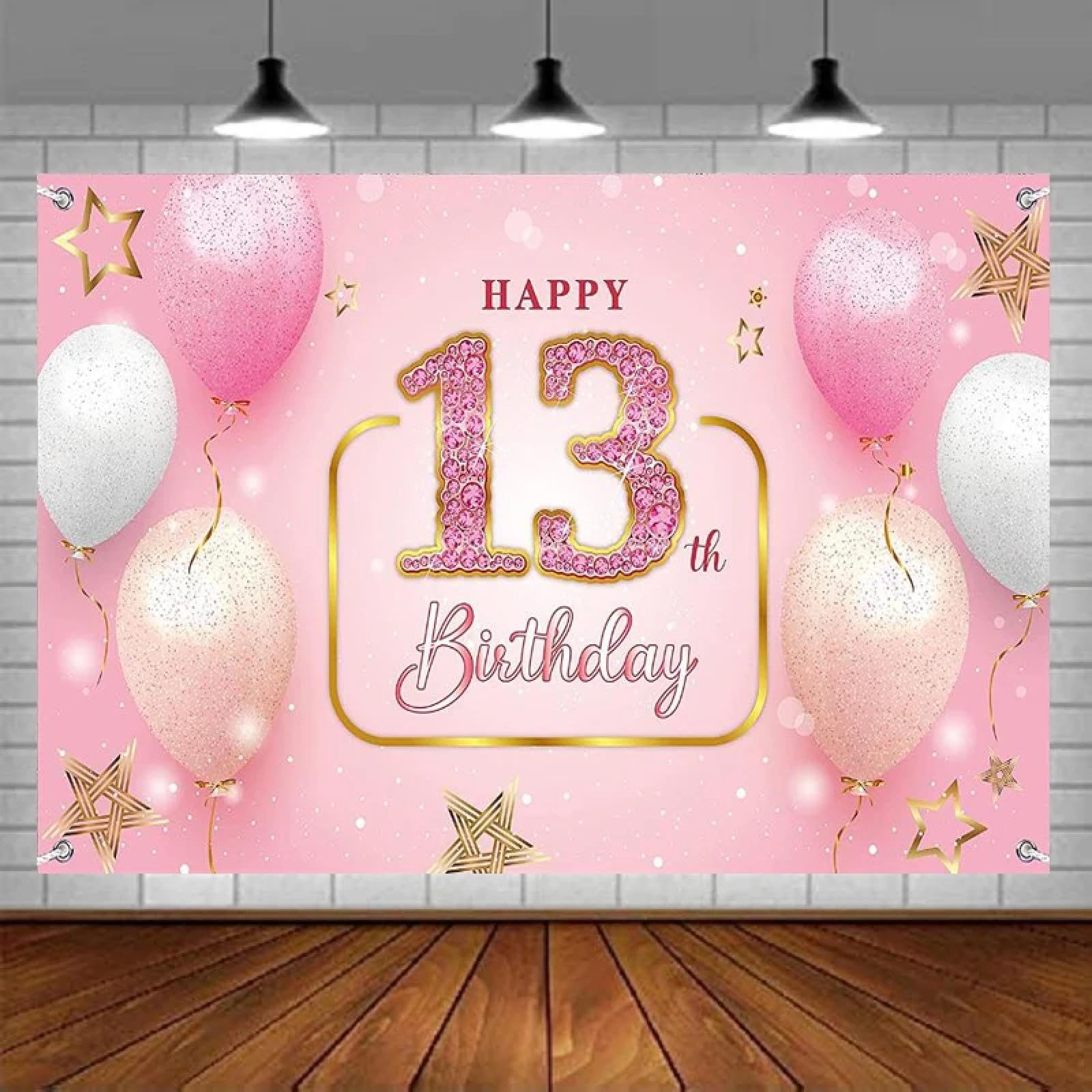 Fotografia tło balony znak baner dla dziewcząt Happy 13th Birthday Party dekoracja wnętrz portret strzelanie tło