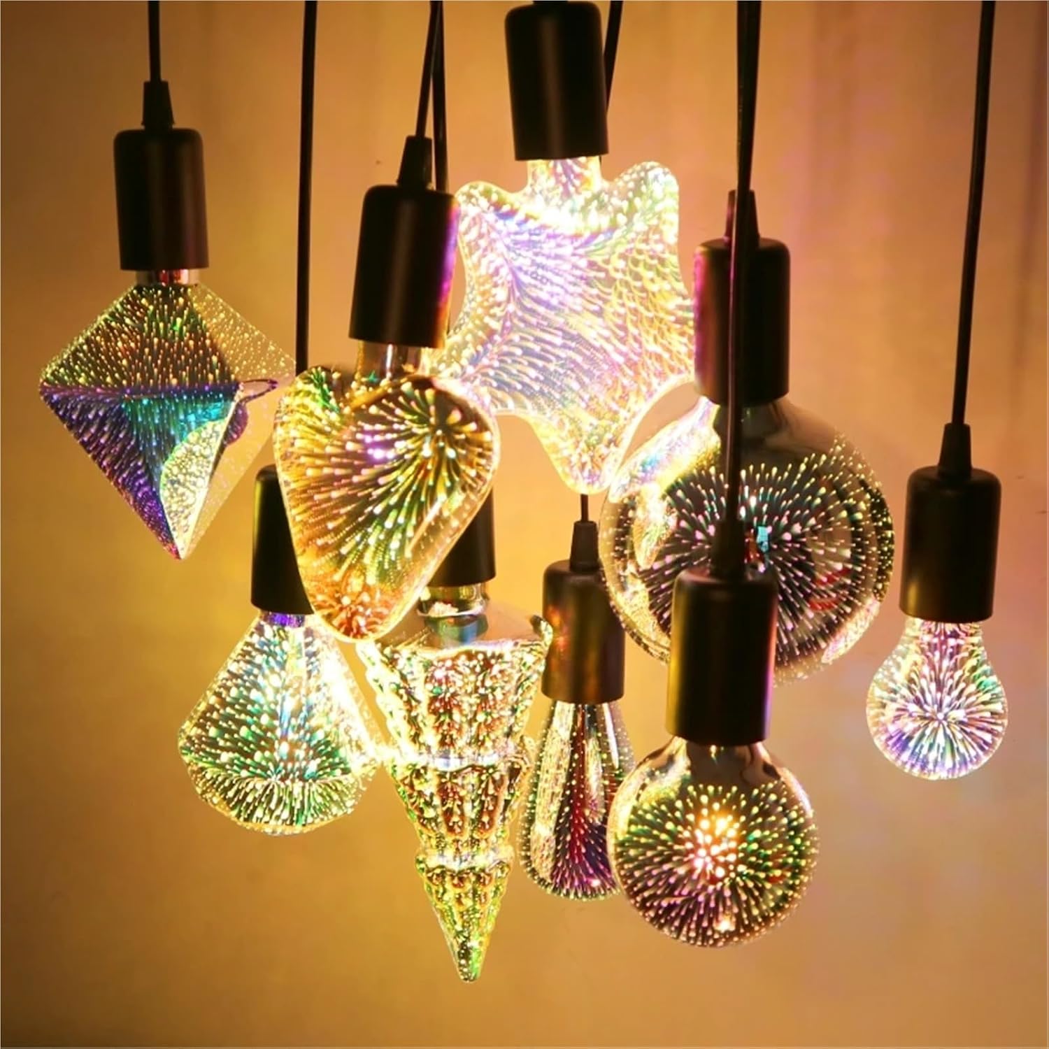 3D Star & Fireworks LED Bulb, E27 6W 85-265V Vintage Edison Lamp, Holiday Christmas Novelty Night Light(Sharp Brick)