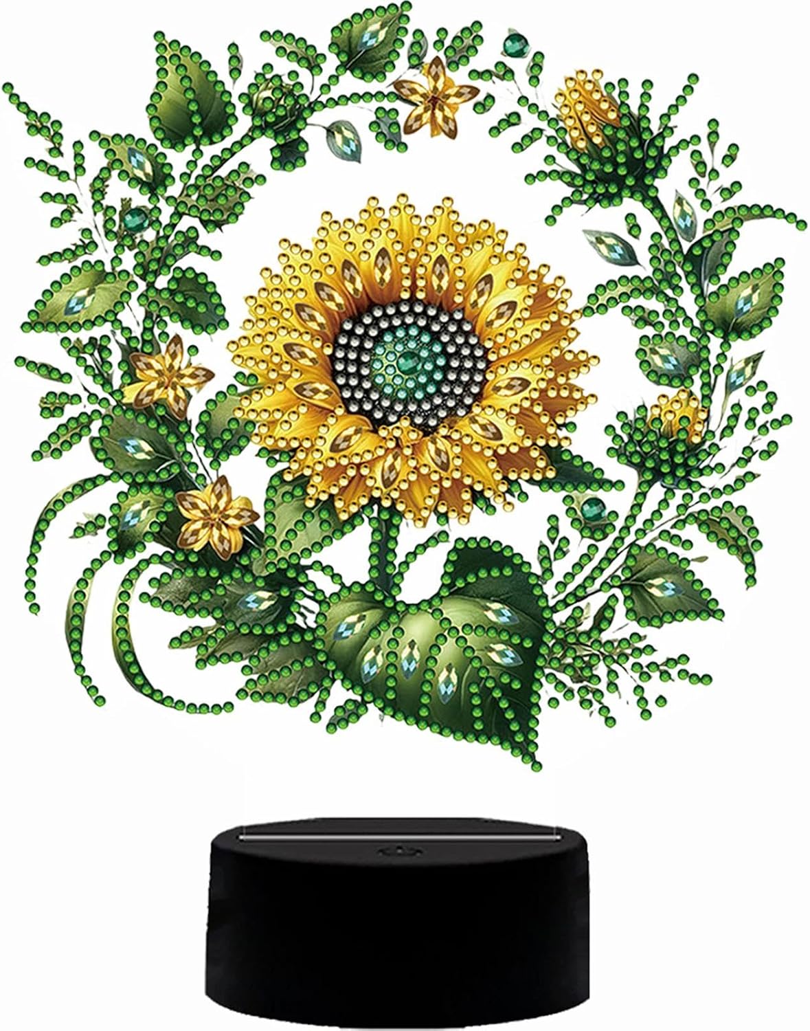 Lovely Animal Flower Acrylic Double Sided Diamond Painting LED Night Light Diamond Art Light Ornaments Decorative DIY 5D Diamond Lamp Handmade Craft Kit for Gifts Home Office Decor (Sunflower)