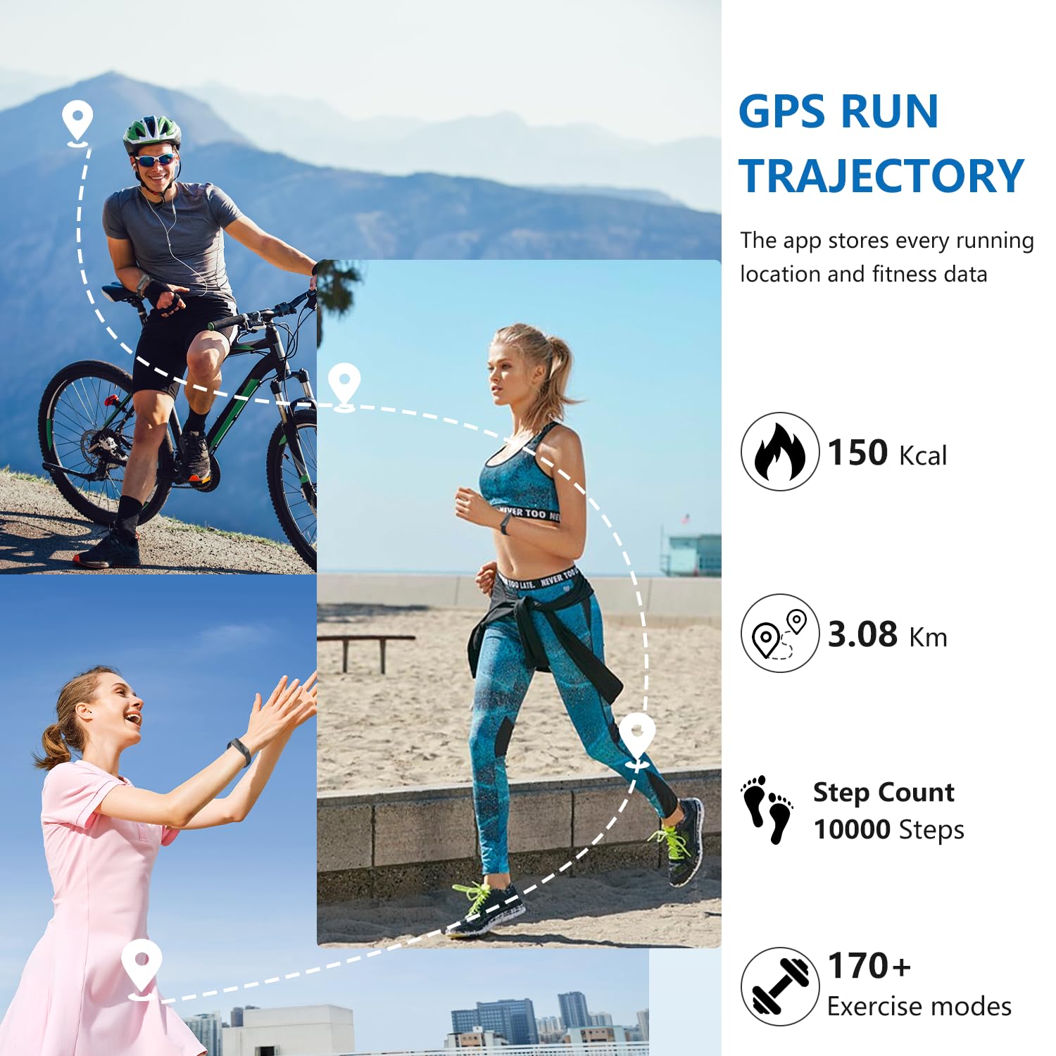 Podomètre Montre Fitness Tracker 170 modes de sport (D-B)