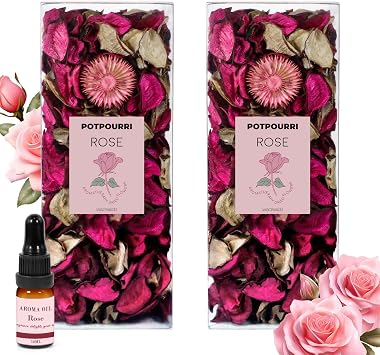 STRN Potpourri Bowl Filler with Essential Oil, Rose Scent Dried Flower Bag