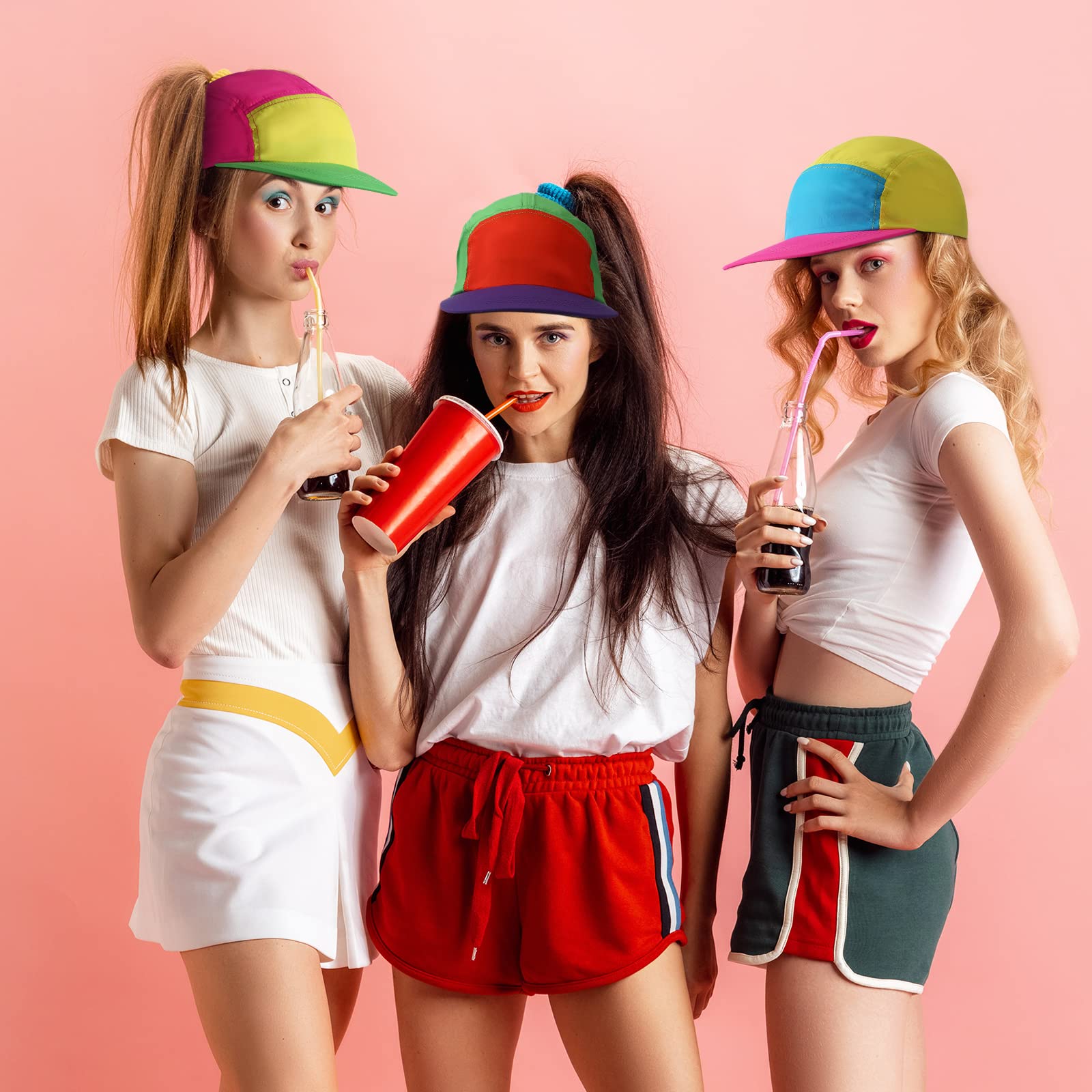 Cindeer - Gorra de neón de los años 80 y 90, de nailon retro ajustable para mujeres y hombres, accesorios de disfraces y fiestas temáticas de los años 80
