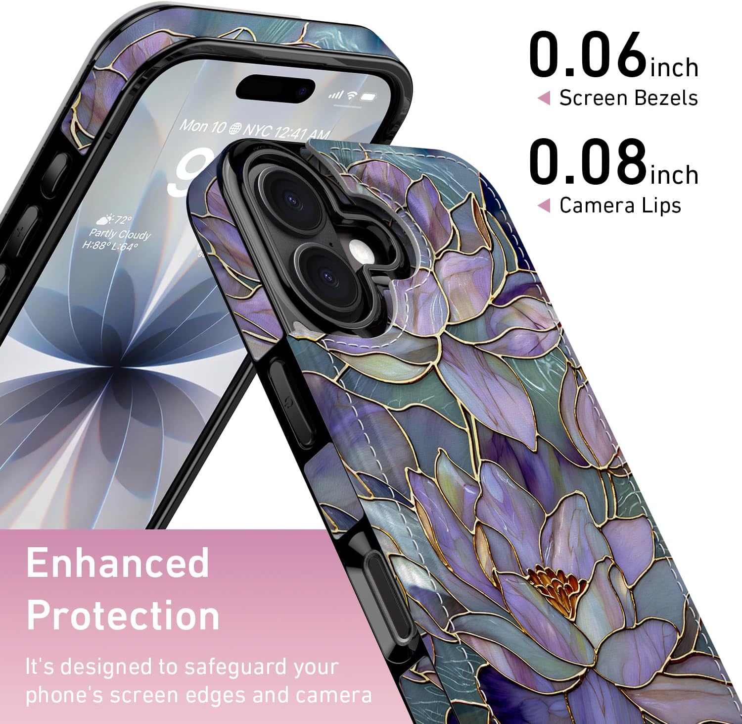 FUNMIKO for iPhone 17 Wallet Case with Card Holder, RFID-Blocking, Military-Grade Protection & UV-Printed Artwork, Magnetic Closure with Leather Kickstand - Dreamy Lotus - Image 3