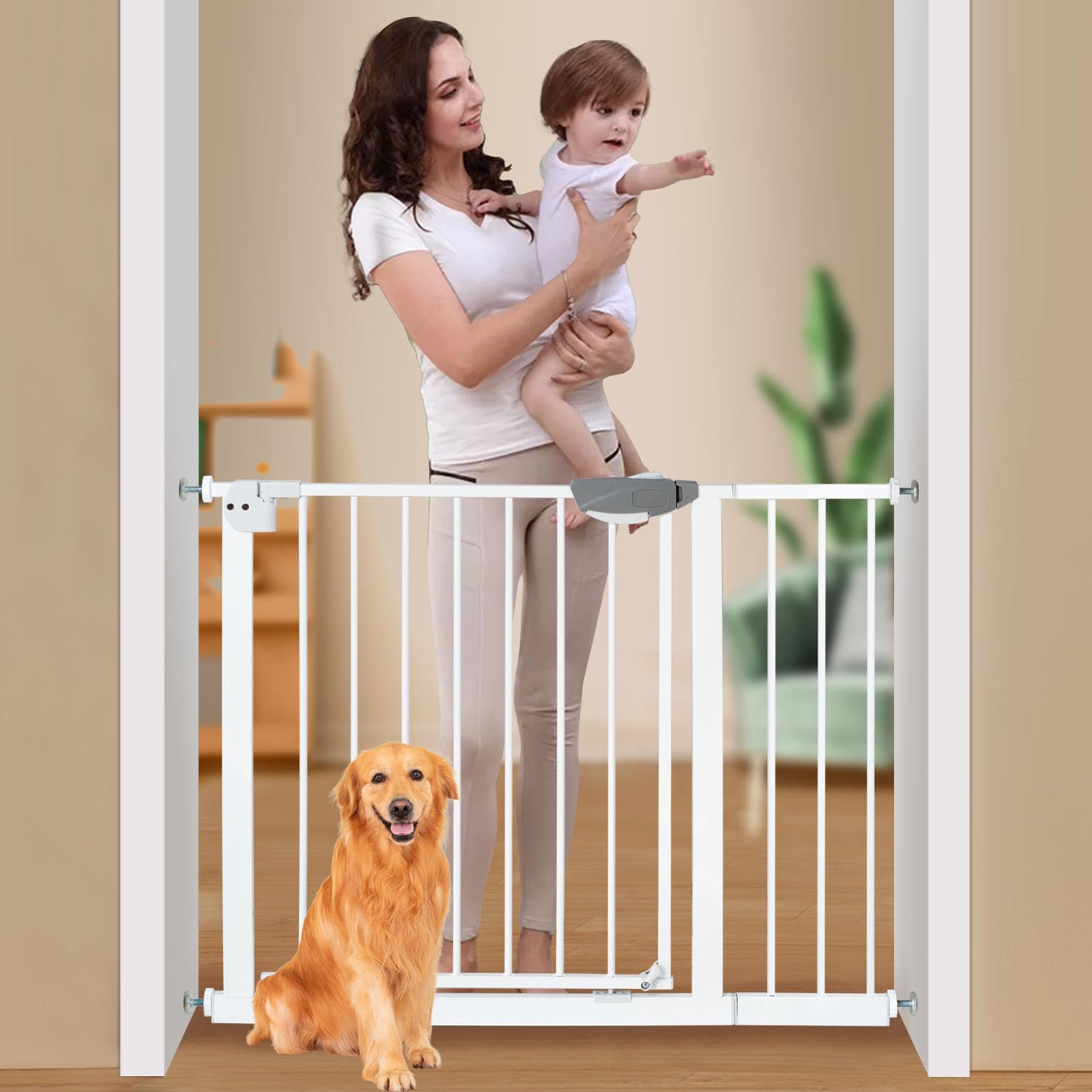 Auto Close Safety Baby Gate, Extra Wide Child Gate 75-84cm + 20cm Extension Kit Maximum Suitable For 104cm, Baby Gates for Stairs & Doorways, Easy Install (Gate + 20cm Extension Kit)
