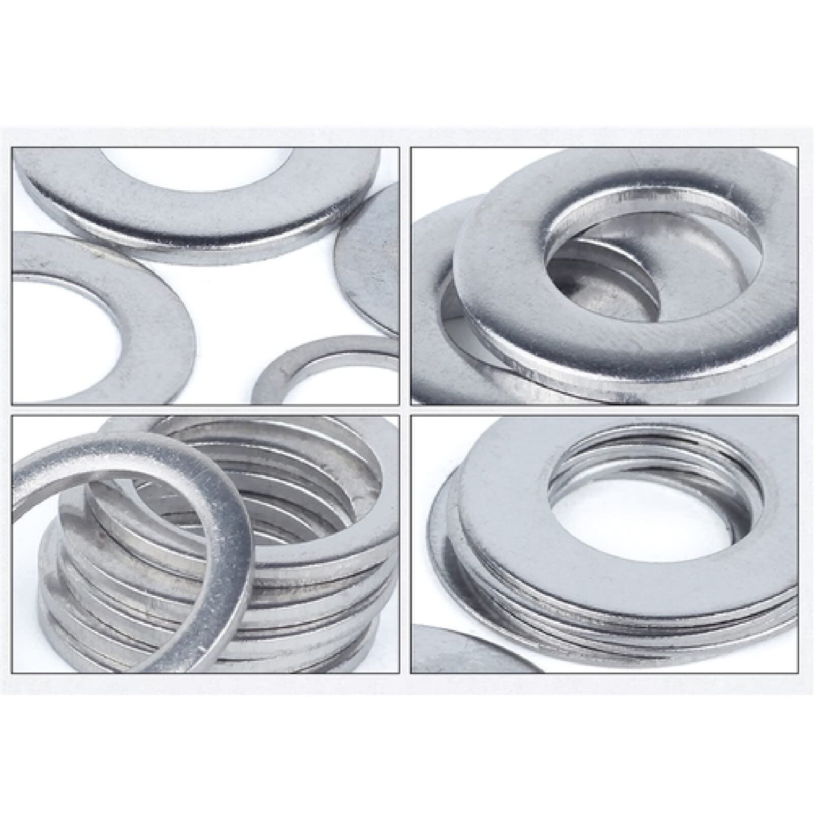 juntas planas, juntas de acero inoxidable, Arandela de metal de 50 piezas, arandela plana, diámetro interior 4mm, diámetro exterior 6/7/8/9mm,(8 * 14 * 0.1*)