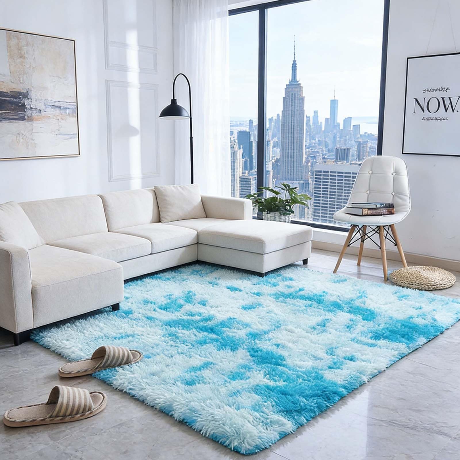 Tappeto Salotto 170 x 280 cm Morbido, Antiscivolo, Soffice, Moderno, Caldo e Traspirante Moquette Peloso Camera da Letto Caldo e Traspirante per Salotto da Letto, Divano, Blu