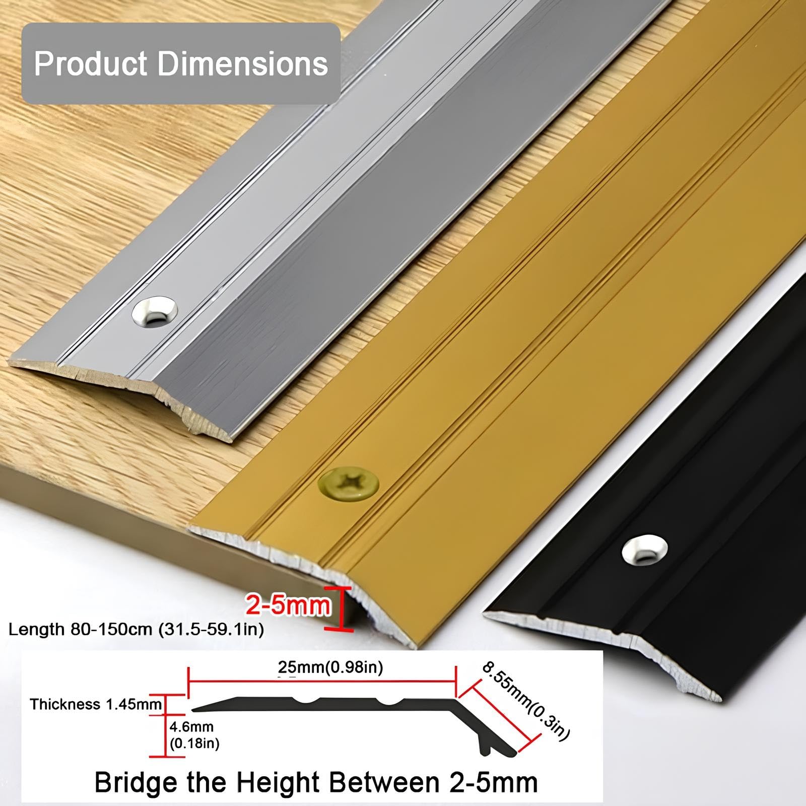 Alluminio Striscia Di Soglia Profilo Di Transizione Per Pavimenti Moquette | Soglia Di Dislivello Pavimento Per Pendenza Di Soglia Da 2-5mm(Silver,25mmx120cm)