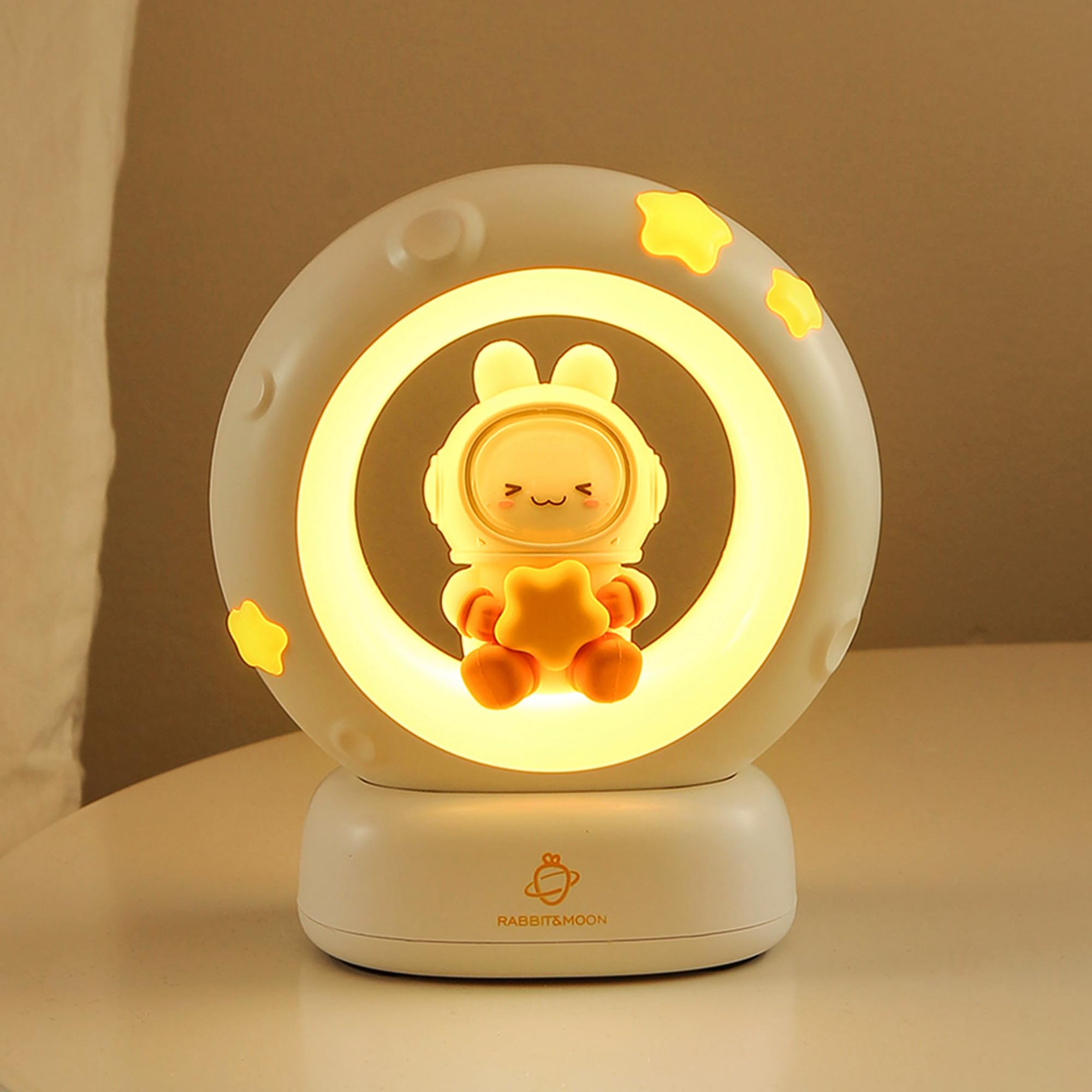 Wetry Night Light, Kids Night Light Moon Lamp Battery Operated Touch Dimmable Portable Bedside Lamp for Bedroom Child Desk Lamp, Rabbit Night Lamp