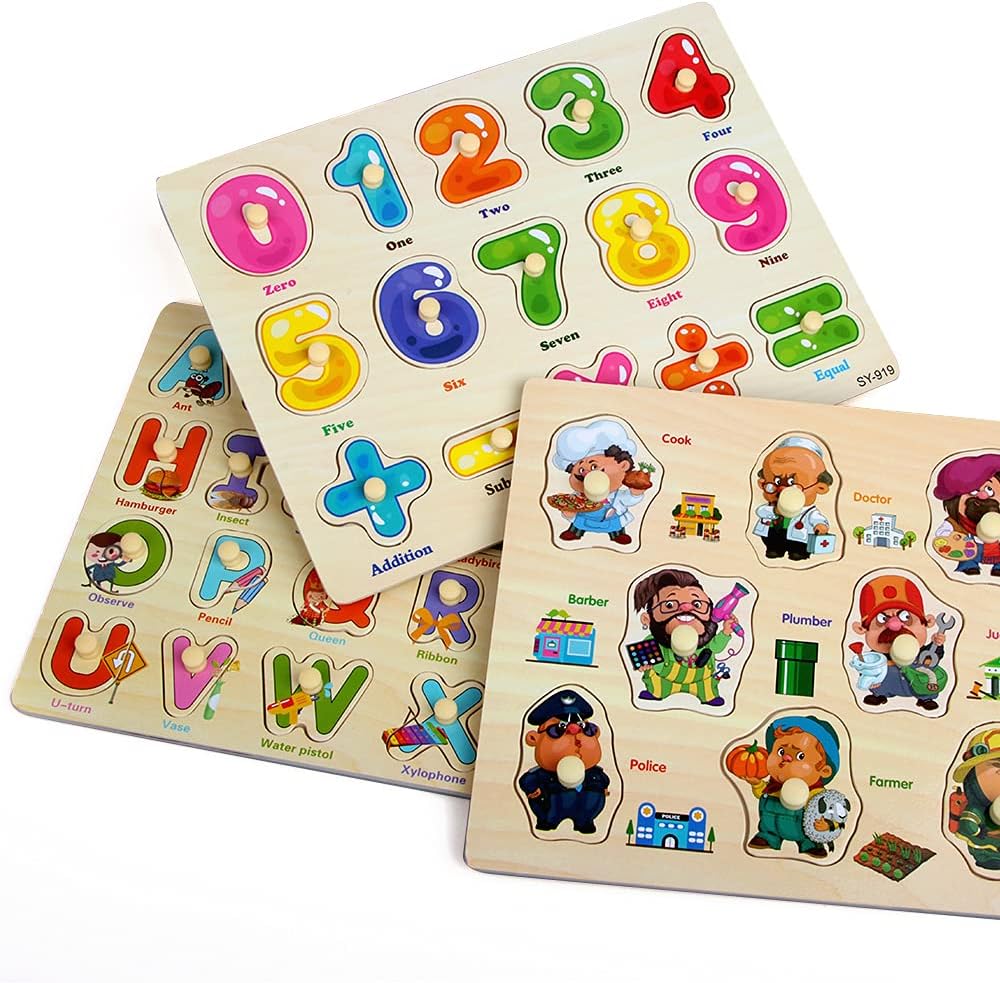 ZoneYan Wooden Jigsaws, Wooden Peg Puzzles for Toddlers, Wooden Jigsaw