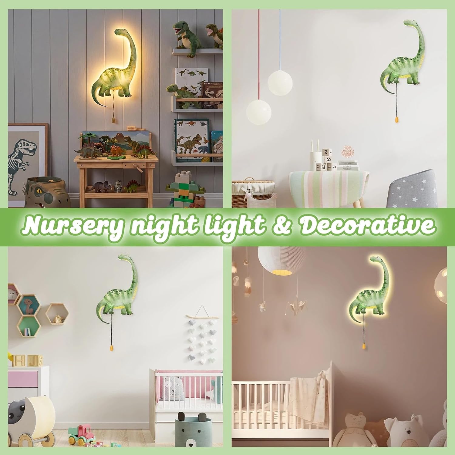 Aurelema Dinosaur Night Light Wall Lamp Sleeping Nursery Lighting Cute Floating Battery Operated Hanging Lamp for Baby Boys Girls Bedroom Room Nursery Wall Decorations