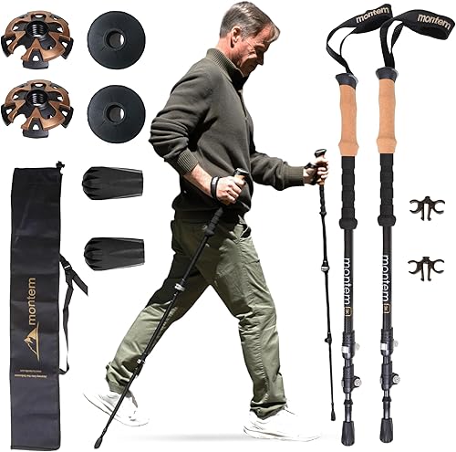 Miniatura 2 de Montem Bastones ultraligeros de fibra de carbono 3K para senderismocaminartrekking - un par (2 bastones)