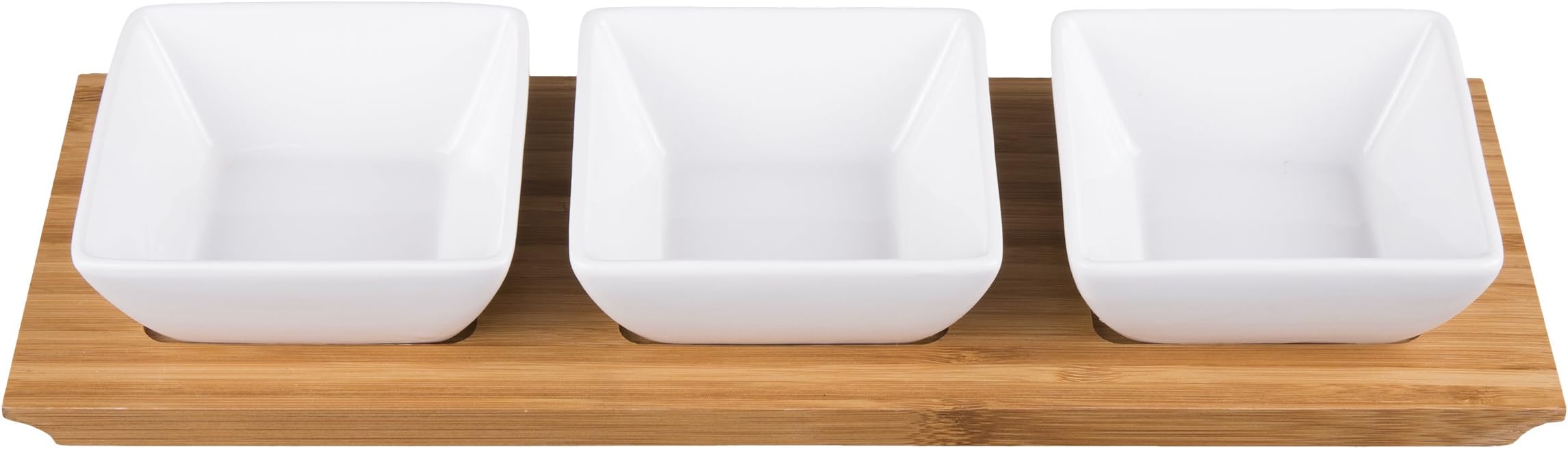 Set of 4 Stoneware Snack Bowls and Natural Bamboo Tray Serving Set