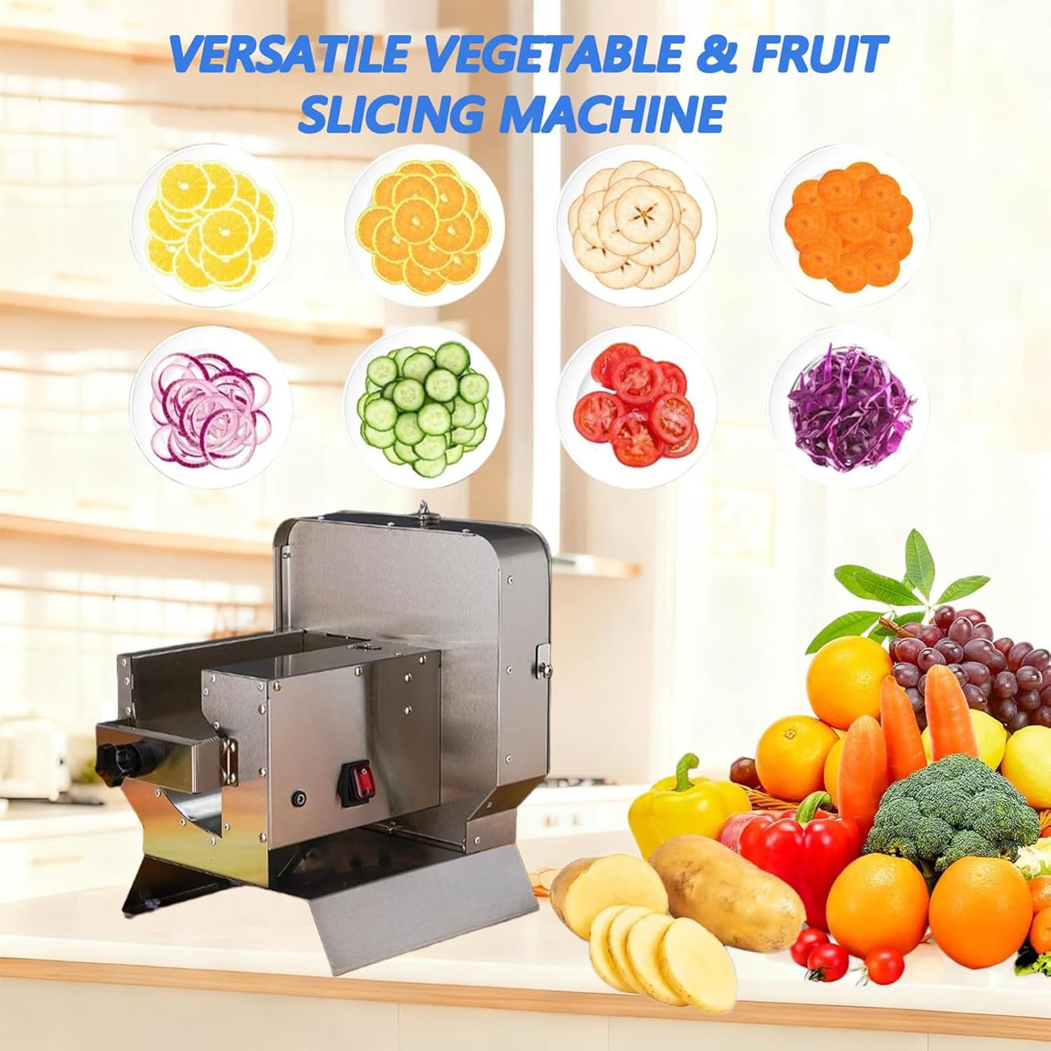 40W Electric/Manual Vegetable Slicer, Commercial Food Slice Machine with Thickness 1-10mm, Fully Automated Slicing Electric Food Processor for Hot Pot Barbecue Restaurant Home Standard Size