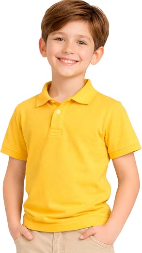 Kids Boys Polo T-Shirt | Half Sleeves | Organic Cotton Rich Bio-Wash Fabric | Ultra Soft & Breathable | Regular Fit | Plai...