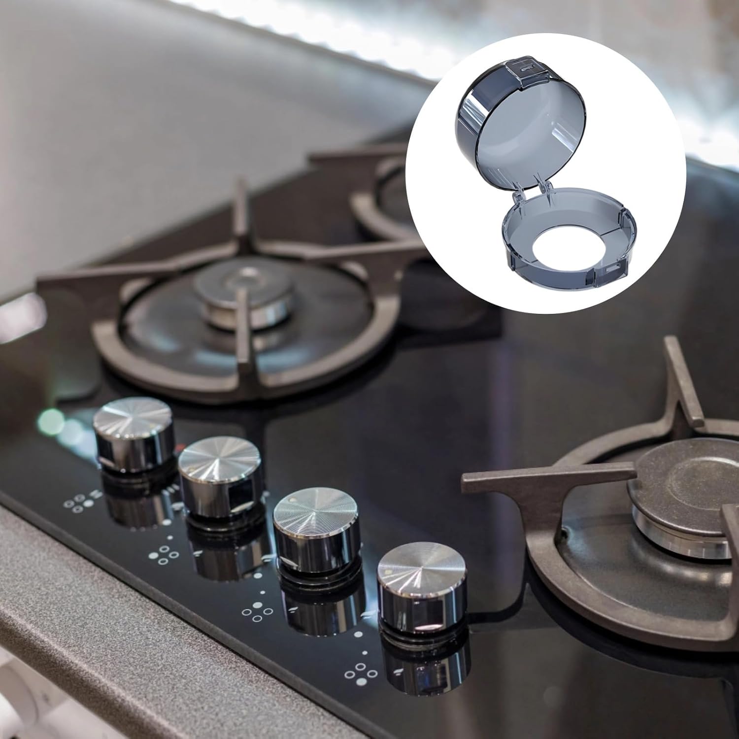 Secure Lid, Heat Resistant Safe Gas Stove Covers with Adhesive, for Little One & Pet Protection, 5 Pcs Stove Knob Safety Guards