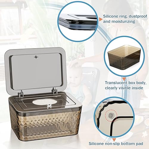 Miniatura 4 de Whiidoom Dispensador de toallitas para bebés, soporte para toallitas a prueba de polvo, apertura con una sola mano con resorte, mantiene las
