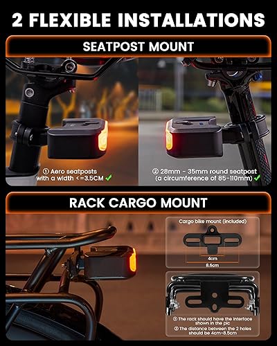 Miniatura 5 de RAVEMEN NT101 Luz trasera para bicicleta con señales de giro 160lm Luz trasera de bicicleta con alarma de bocina de bicicleta para tijas de