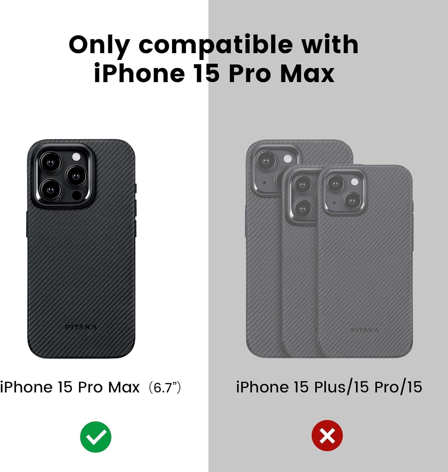 pitaka Protective Case for iPhone 15 Pro Max, 6.7 Inch, Military Grade Shockproof iPhone 15 Pro Max Phone Case, Compaitble with MagSafe [MagEZ Case Pro 4] 600D Aramid Fiber, Black/Grey (Twill)