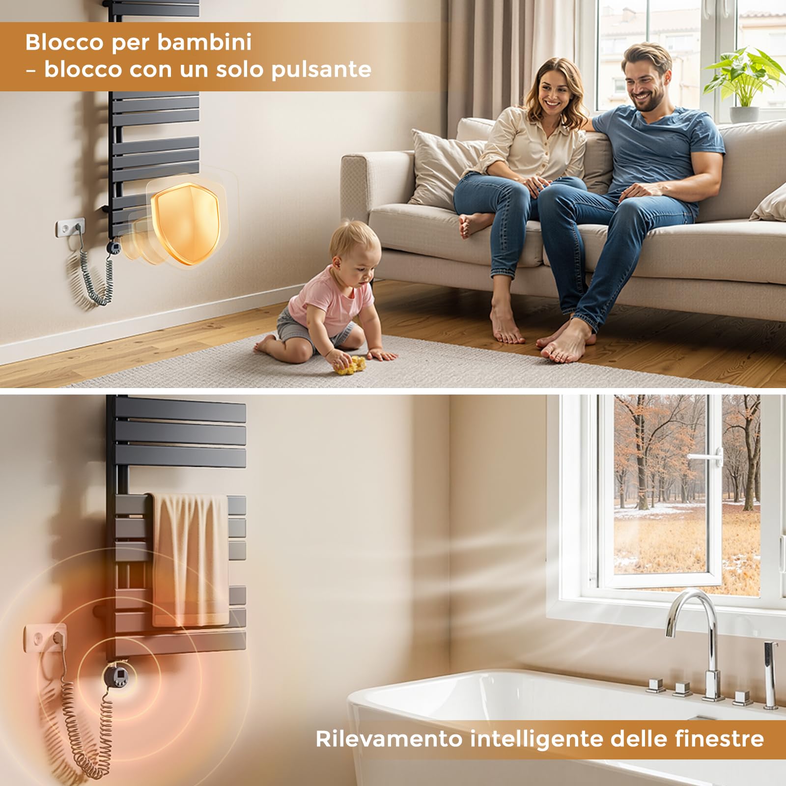 Elemento riscaldante radiatore bagno 1200W WiFi intelligente, elemento riscaldante con termostato, con timer e display LCD, resistenza elettrica per scaldasalviette, Antracite