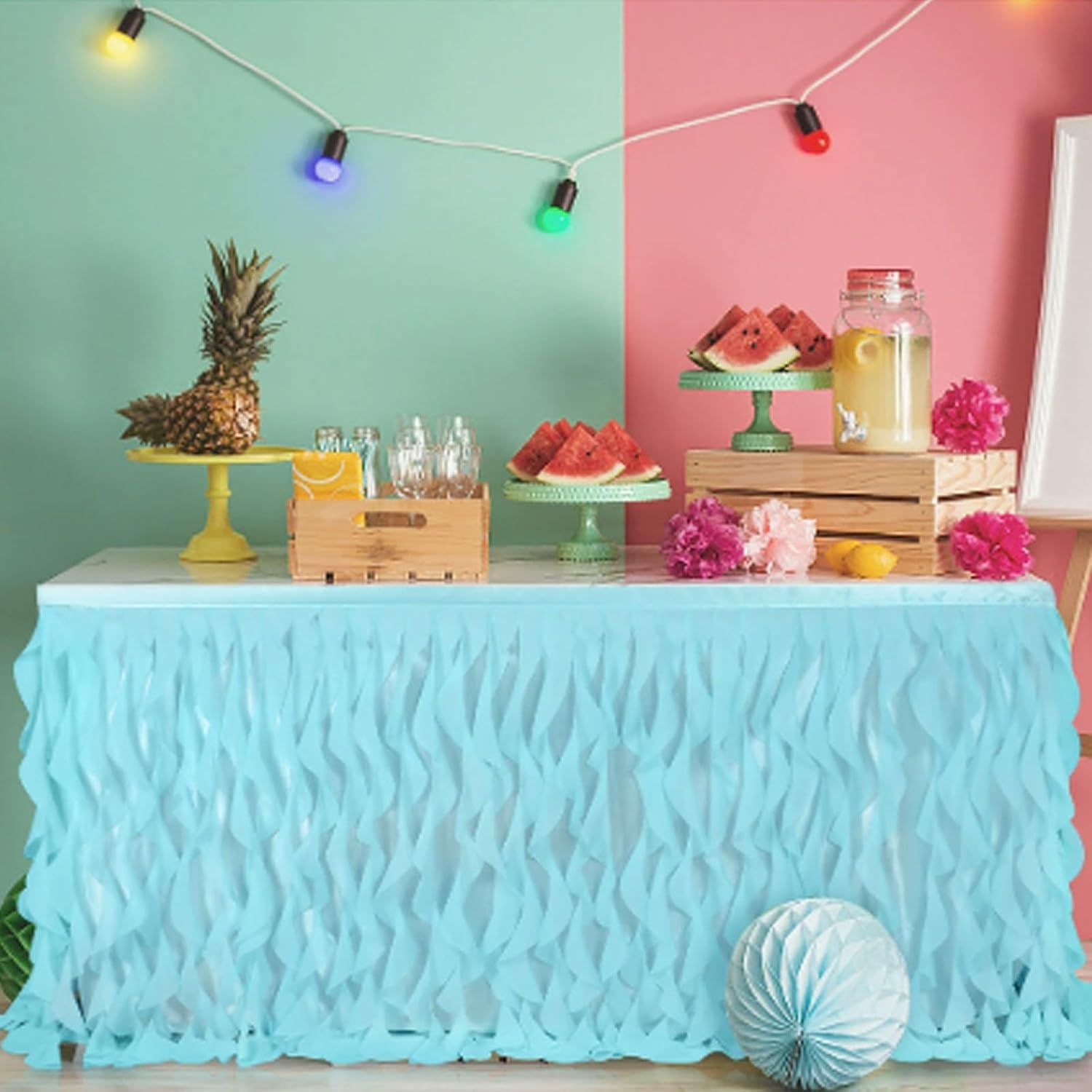 Tulle Curly Willow Table Skirt Decorations, White Ruffle Table Skirt for Wedding Bridal Shower Birthday Party Decorations(Style 8,8ft/243cm)